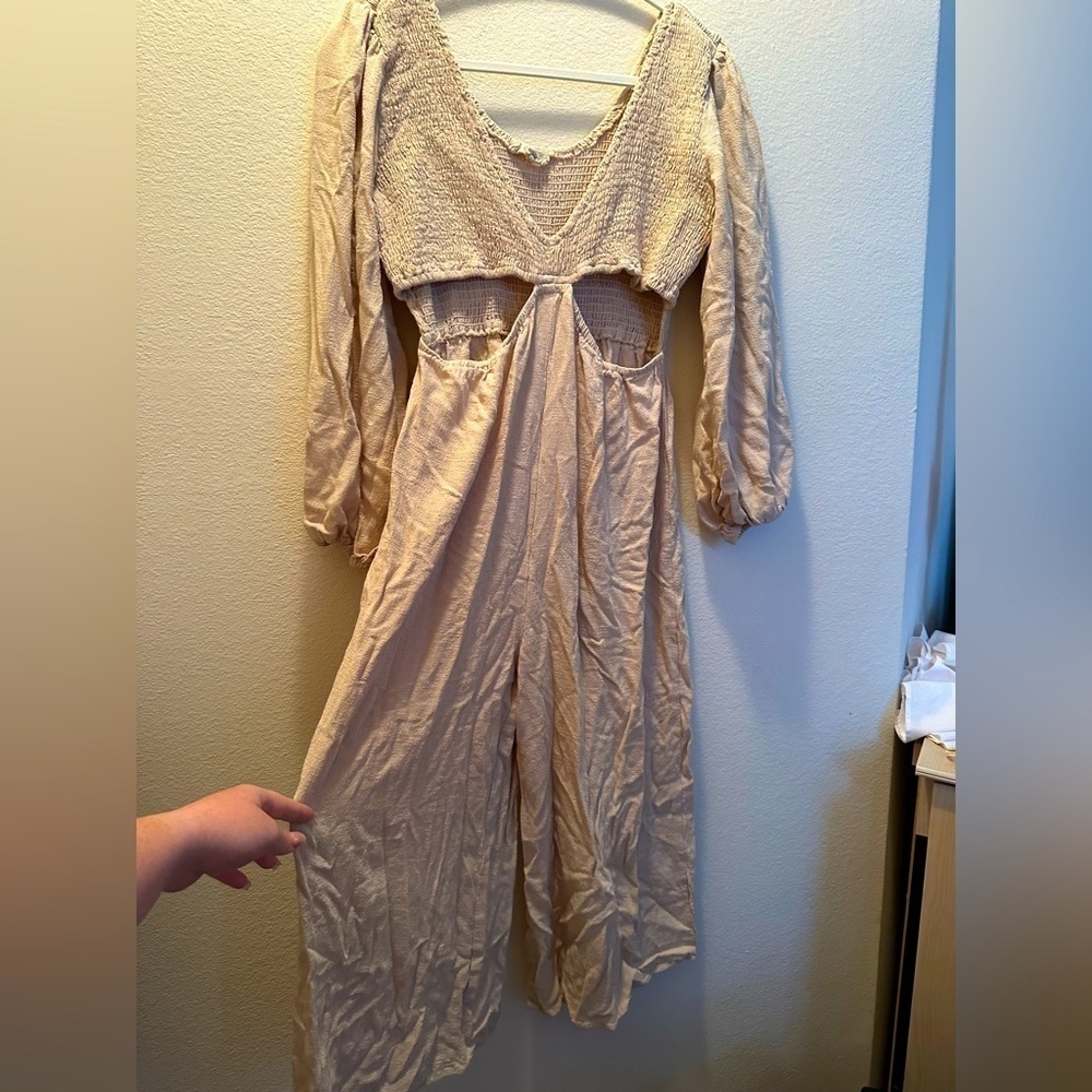 Women's Cream Long-Sleeve Jumpsuit Romper